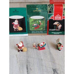 Hallmark miniature Santa Claus reindeer sleigh variety ornament‎ Xmas set